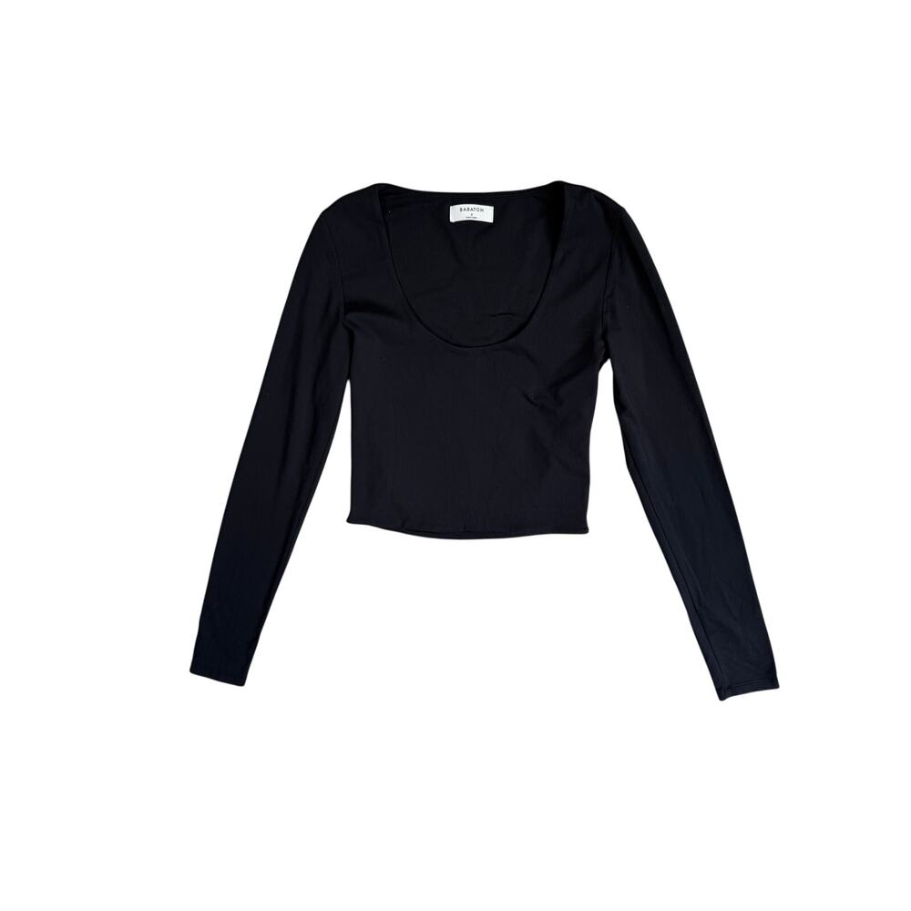 Aritzia Contour Minimalist Long Sleeve Scoop Neck Cropped T Shirt Black Small